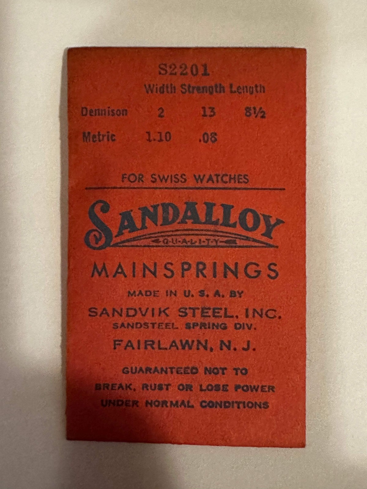Sandsteel Sandalloy Mainspring S2201 for AS 748, 772, Font 355, A. Michel 630, 6