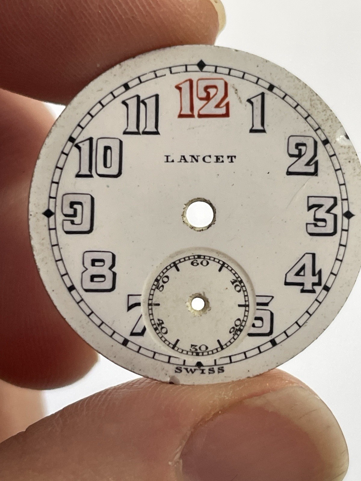 WWII Lancet Swiss Trench Watch Dial  28.65 mm  Red  12  Sub‑Second
