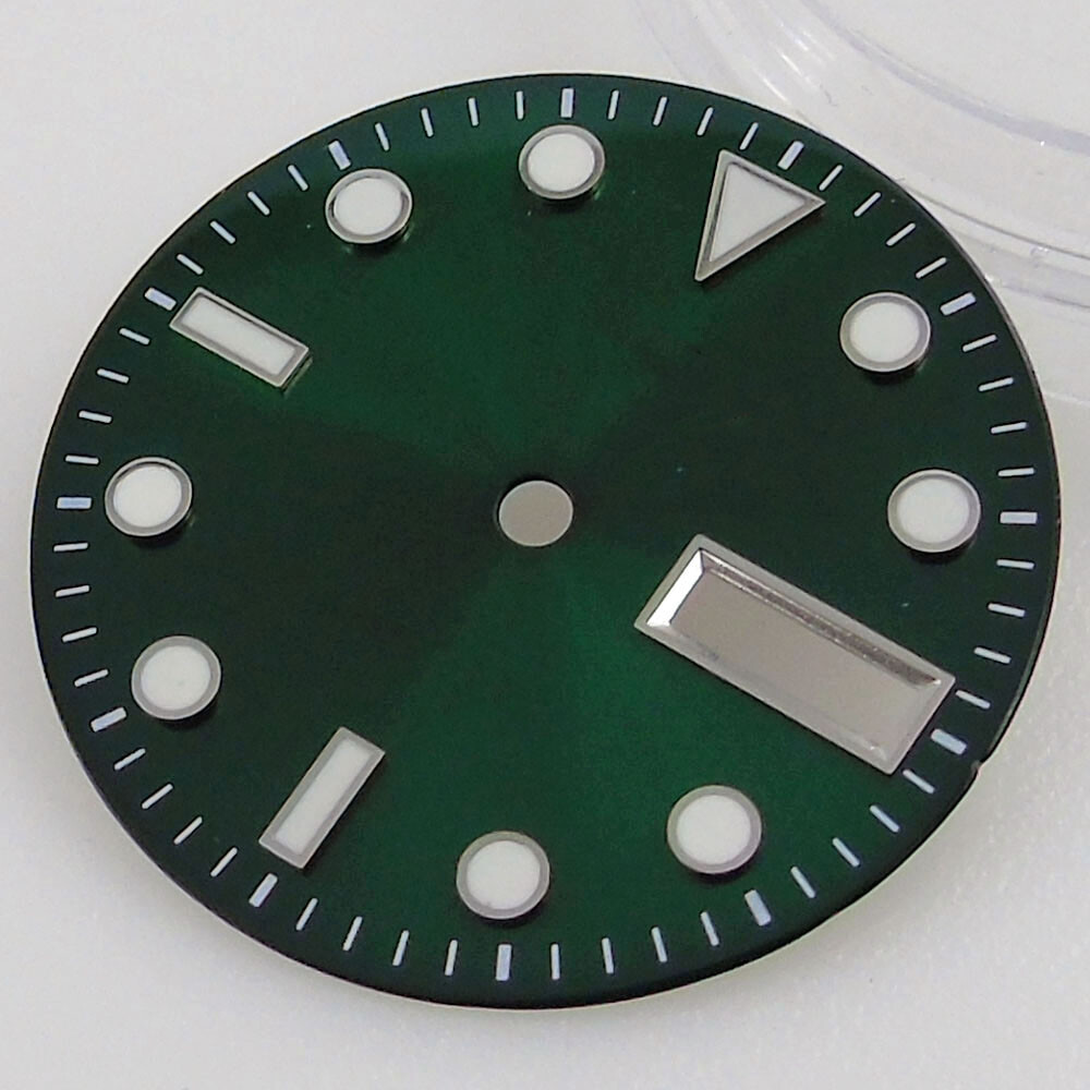 29mm Black Watches Dial Face For NH36A Movement Green Luminous Date Week Window
