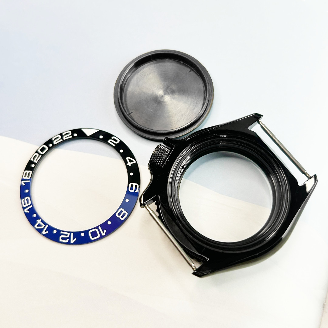 42mm Black PVD Ceramic Blue Bezel Chapter Ring Watch Case Fit NH35 NH36 SKX007