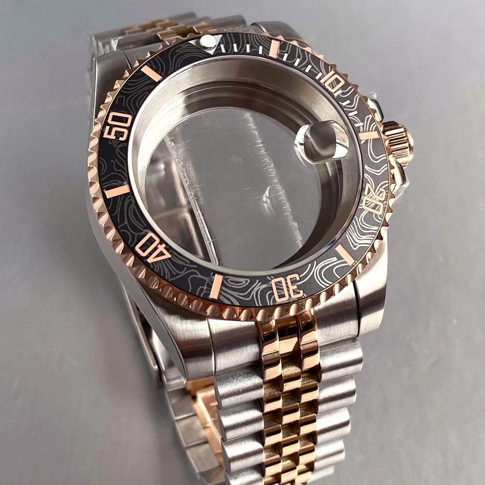 40mm Rose Silver Stainless Watch Case Sapphire For Nh34 Nh35 ETA2824 PT5000
