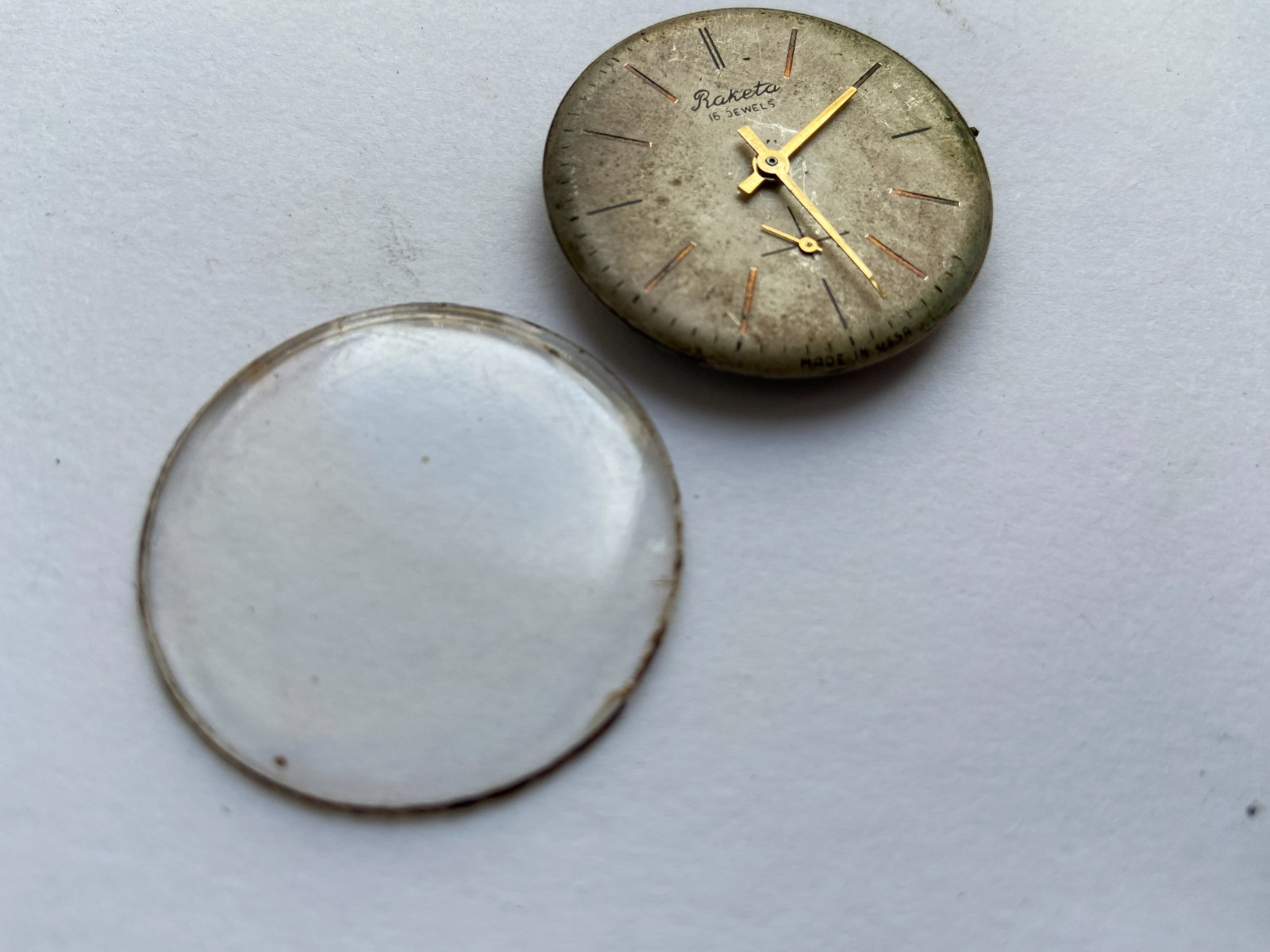 VINTAGE MEN WRIST WATCH FOR PARTS MOVEMENT RAKETA PAKETA USSR 16 JEWEL CAL. 2603
