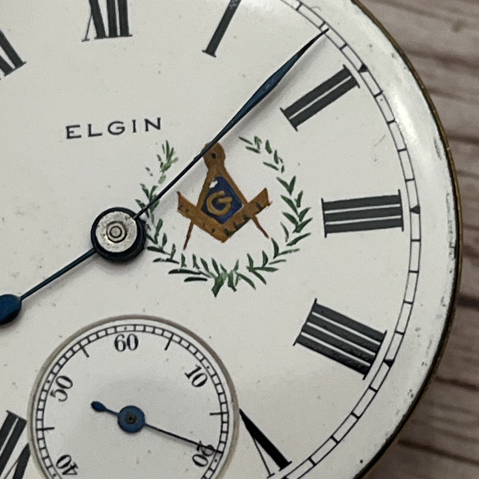Elgin Grade 294 18s 17j FreeMason Painted Dial Pocket Watch Movement Runs EXC