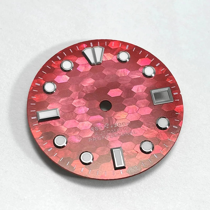 28.5mm Dial Purple Red Mosaic Mother of Pearl Watch Face BGW9 C3 Lume
