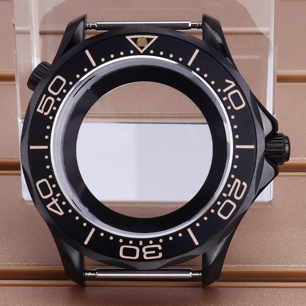 PVD Black 41mm Watch Case 316L Stainless Dual Crown Structure For SeikoNH36 NH35
