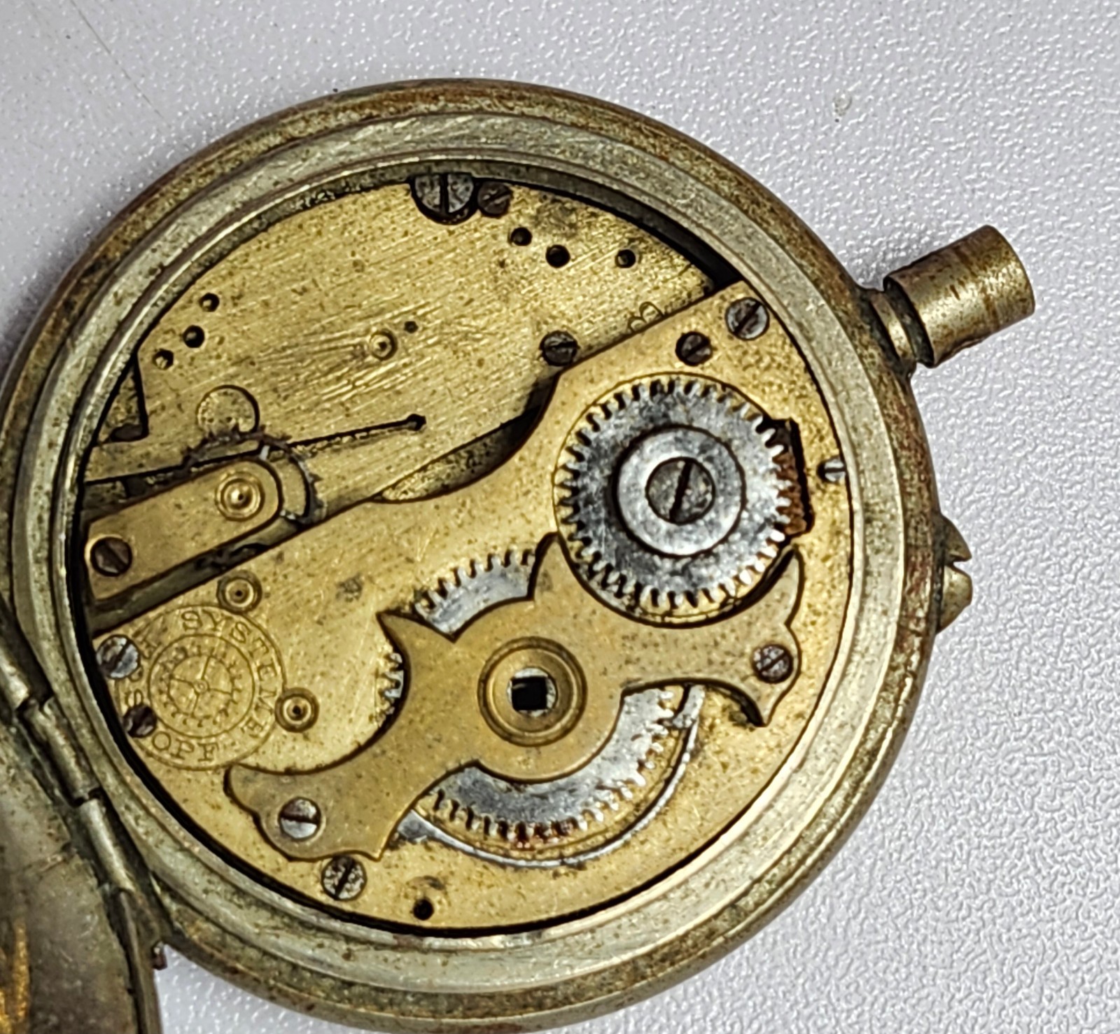 Systeme Roskopf Pocket Watch Movement Case Salvage Parts Repair As Is