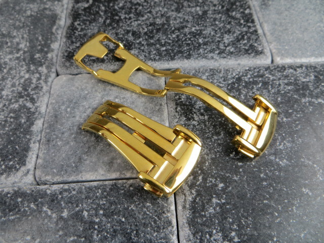 New 18mm Deployment Buckle 316L Stainless Clasp Polish Gold Plate Seamaster