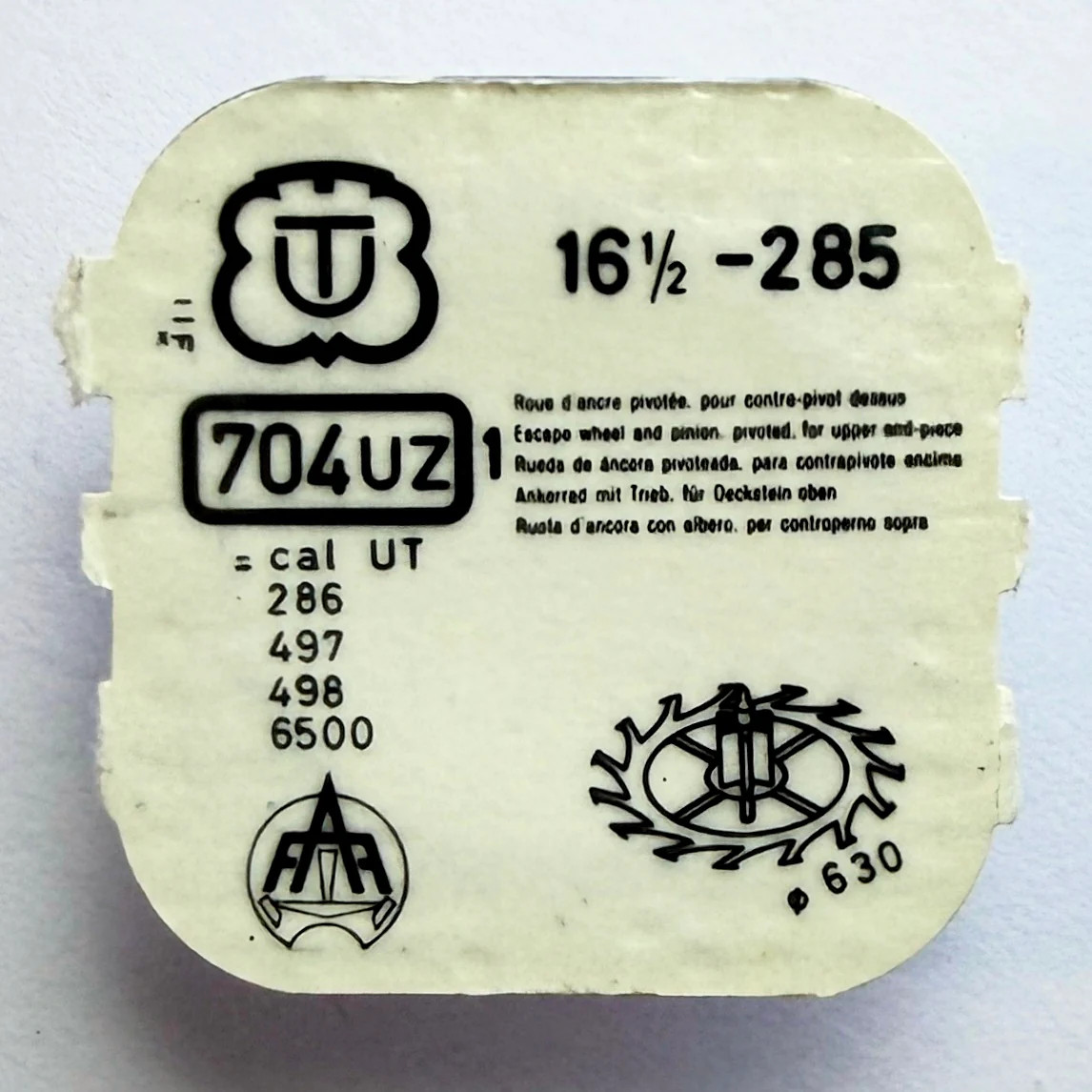 UT 285 – Escape Wheel & Pinion – 704UZ