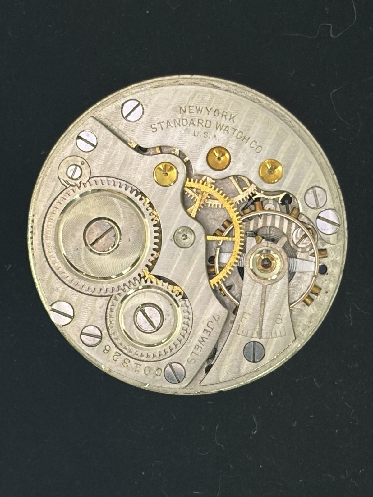 Antique NY Standard 7 Jewels Pocket Watch Movement Serial 001326 For Parts