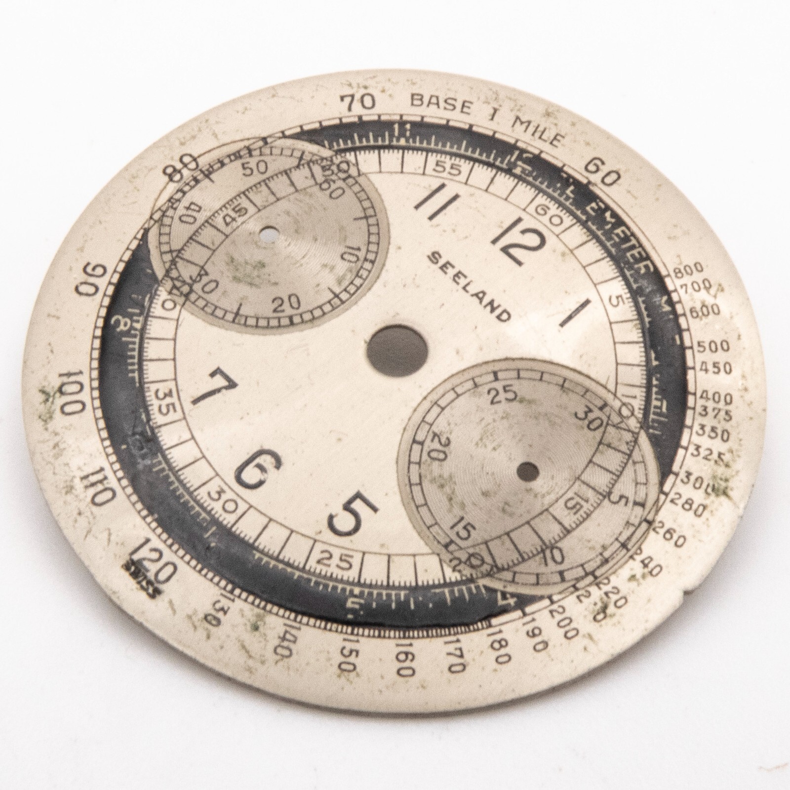 Vintage Seeland 30.8 mm Silvertone Two-Register Chronograph Wristwatch Dial