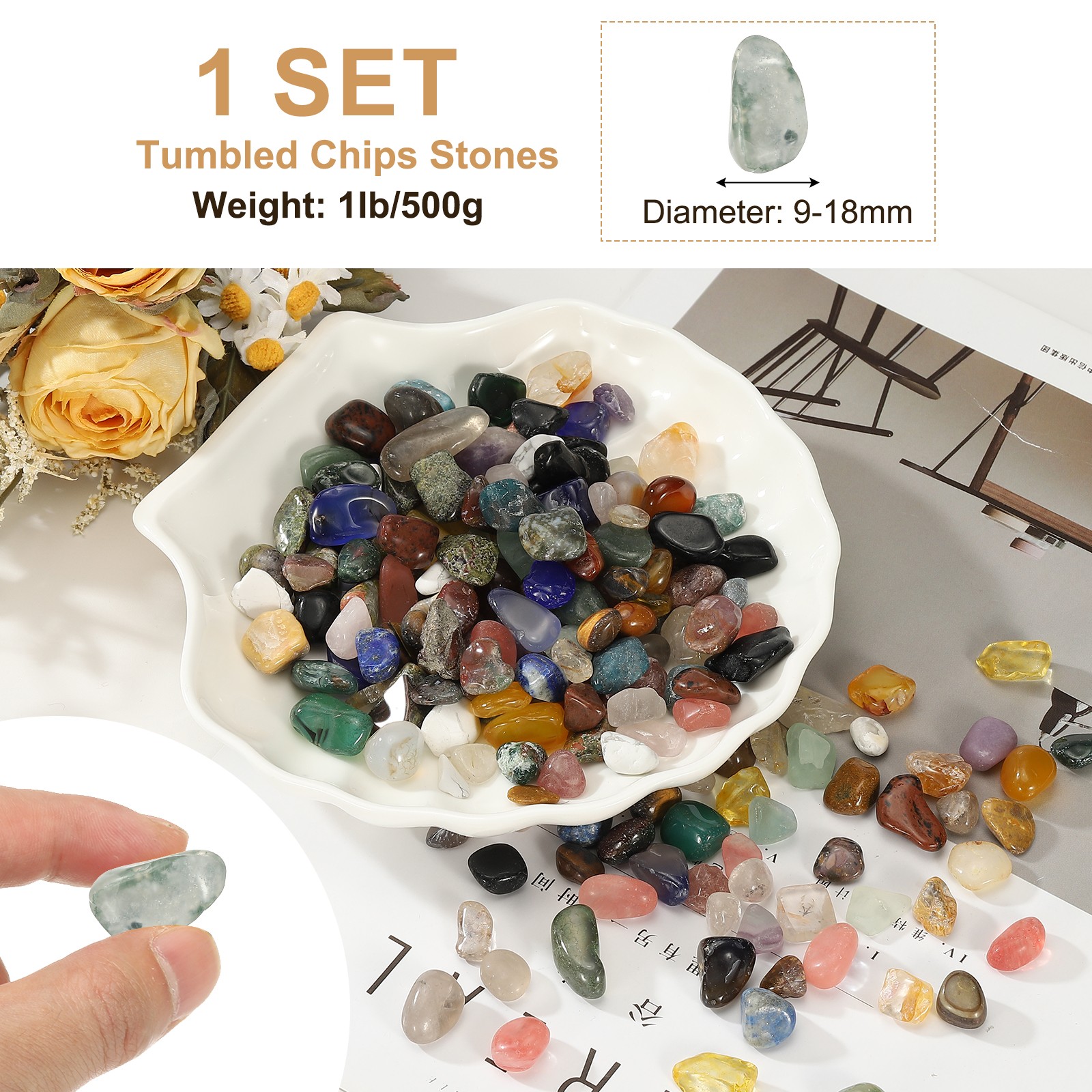 Tumbled Chips Stones, 1lb/500g Fluorite Tumbled Gravel, Ocean Grass Agate