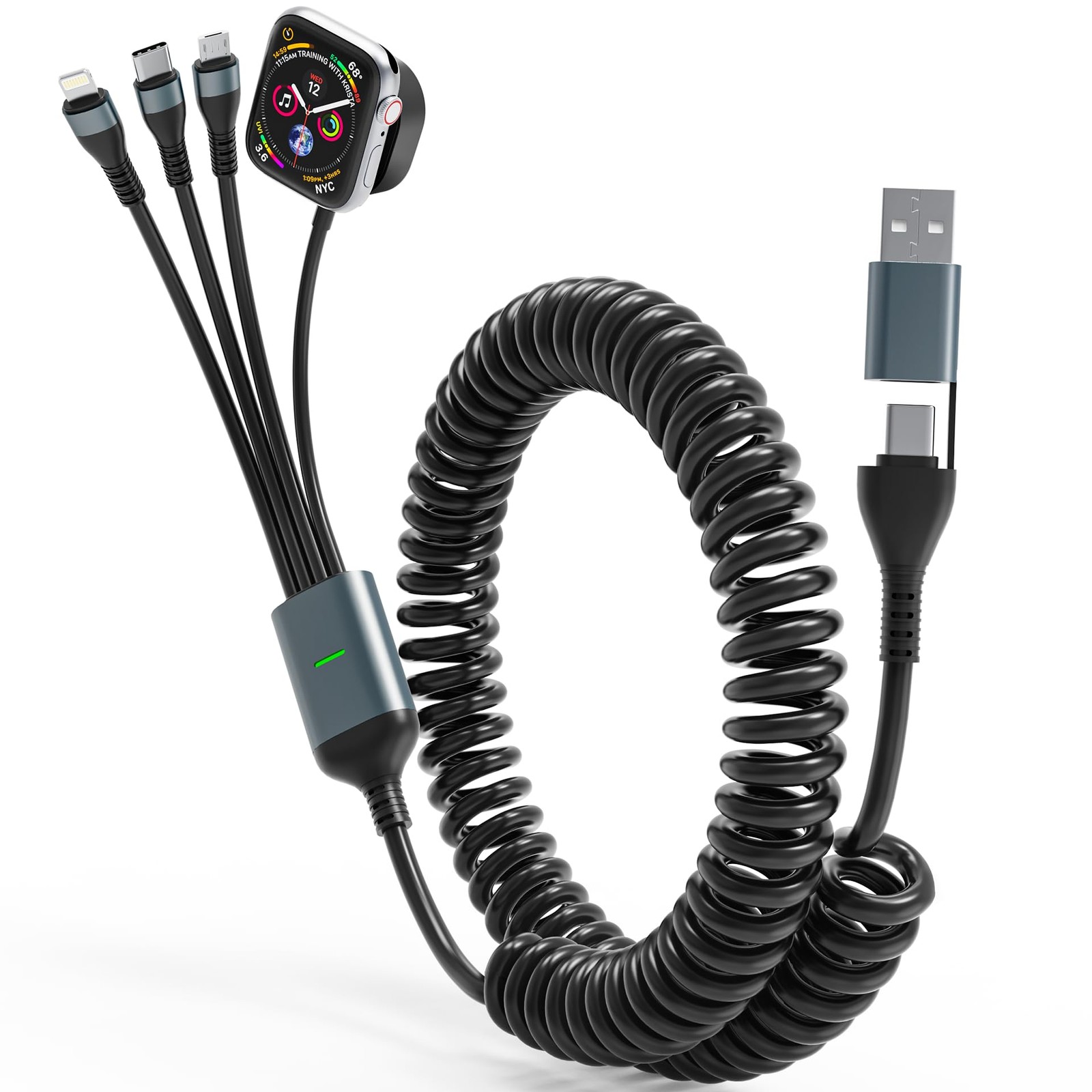 Retractable Charging Cable for Apple – 4 in 1 100W Coiled Multi Fast Charger …