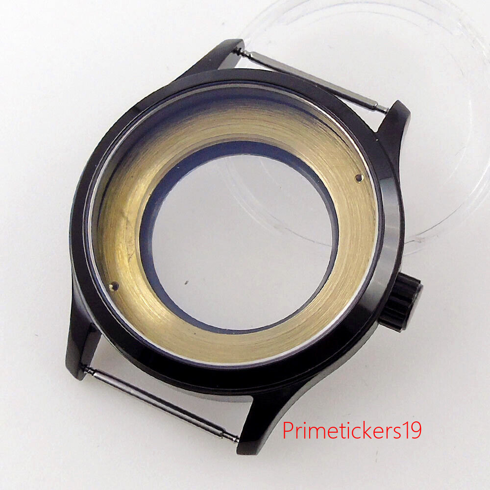 Black PVD 42mm Watch Case Fit Miyota82 Series DG2813 3804 ETA2836 Glass Caseback