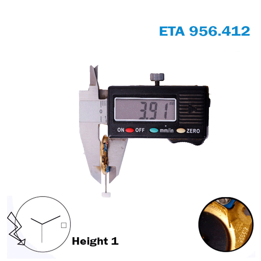 ETA 956.412 Quartz Swiss Movement- 3 Hands-White Date Disk At 3-Height:1