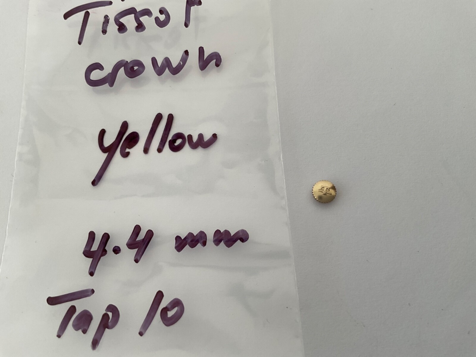 TISSOT CROWN WATCH PART SIGNED “T” Yellow Tap 10 ,4.4 mm diameter