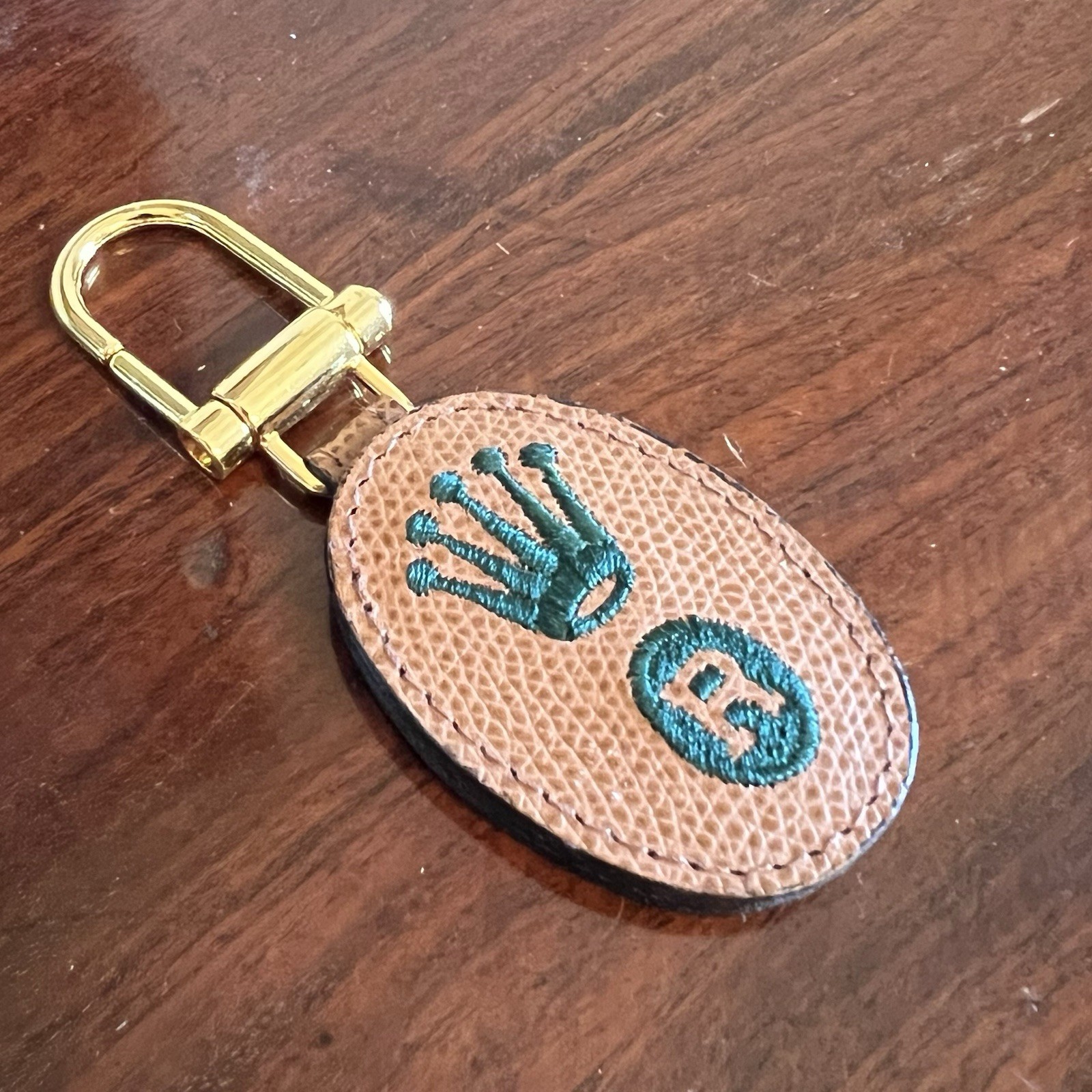 Rolex Swag Vintage Coronet Green Stitched Leather Keychain Key Ring 1990s