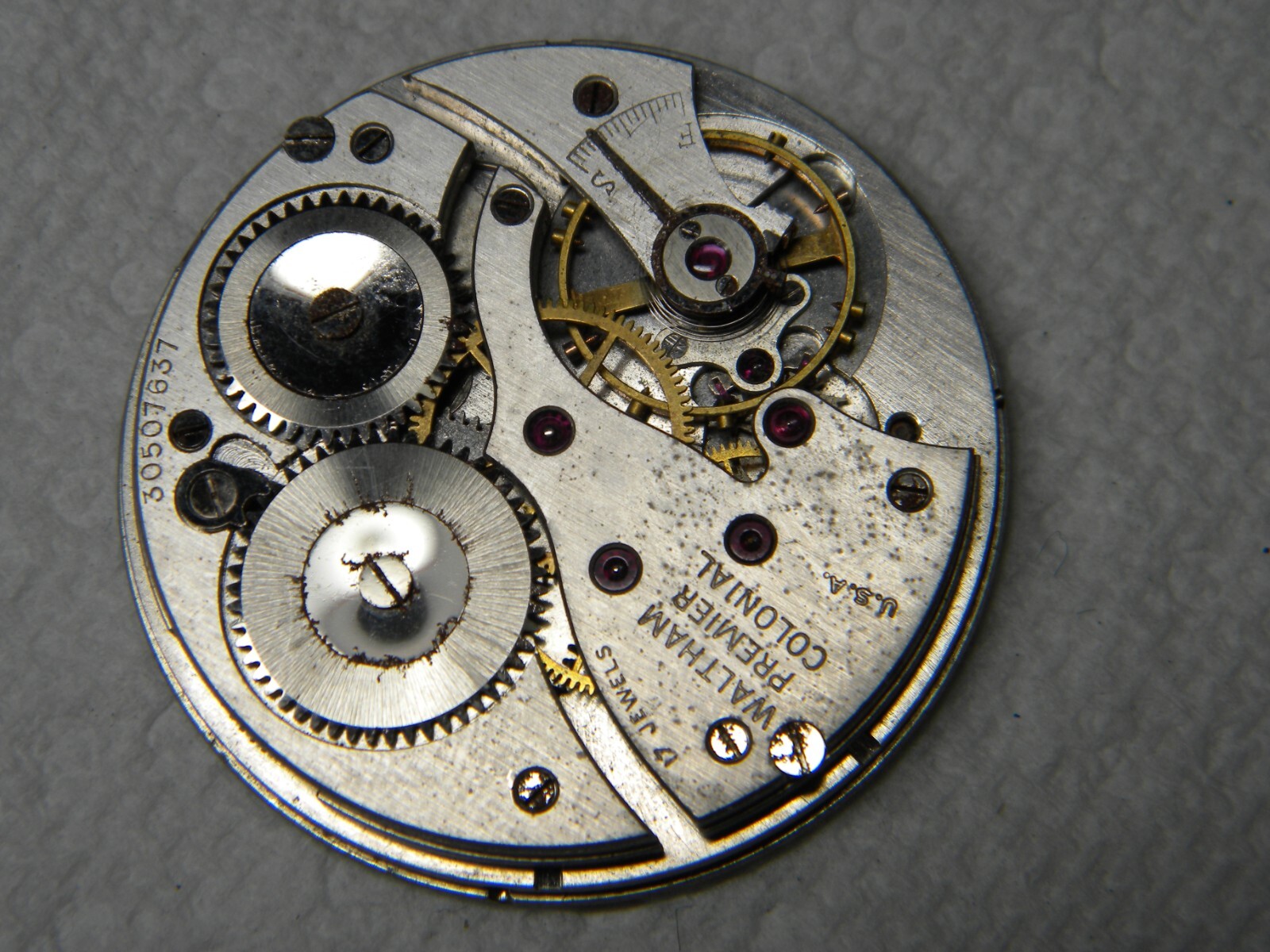 Pair Waltham Premier Colonial 17J 12S Pocket Watch Movements to Repair or Parts