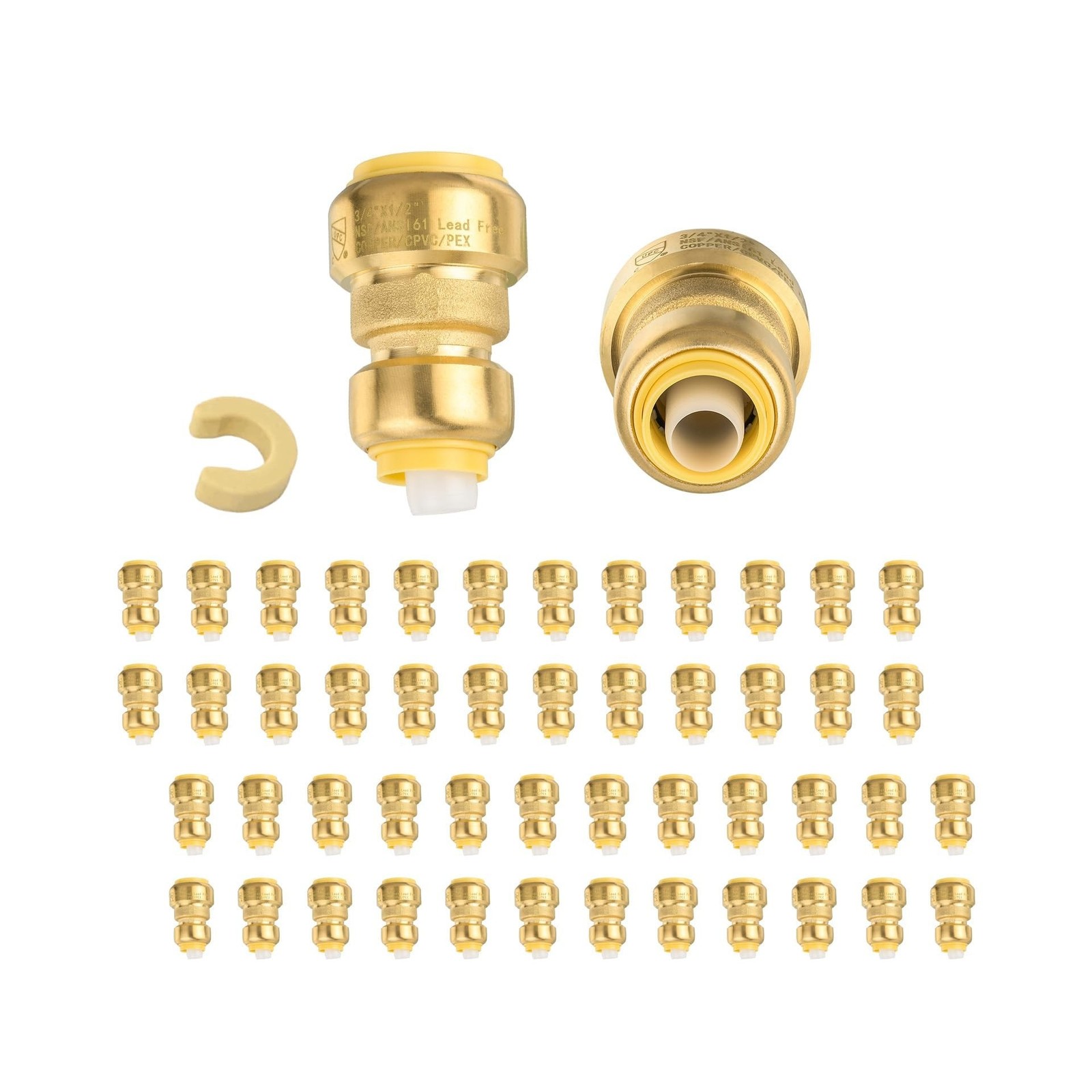 (Pack of 50) Niikappu 3/4″ x 1/2″ Reducing Coupling Brass Fittings, Push-to-C…