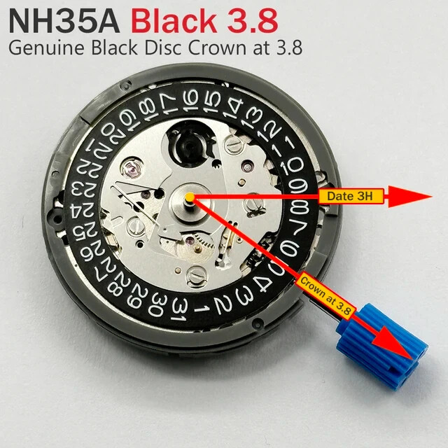 Japan Genuine NH35 Movement Crown at 3.0/3.8 O’clock White/Black Datewheel 24 D