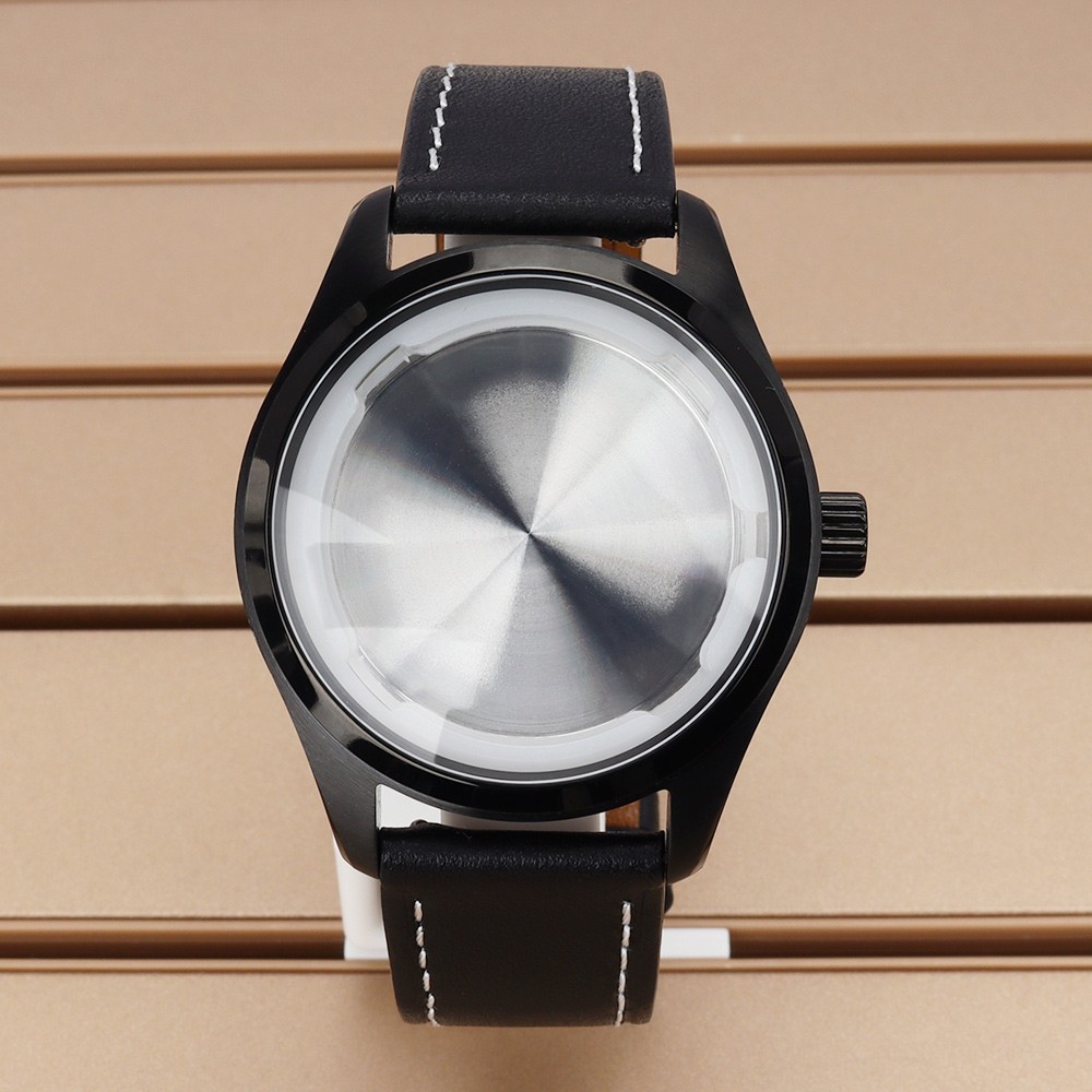 PVD Black 40mm Pilot Watch Case Steel+Calfskin Strap For Seiko NH35 36 ETA 2824