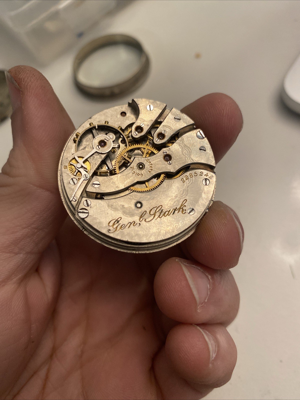 1906 HAMPDEN GENERAL STARK 16S 17J PW LS POCKET WATCH MOVEMENT & DIAL