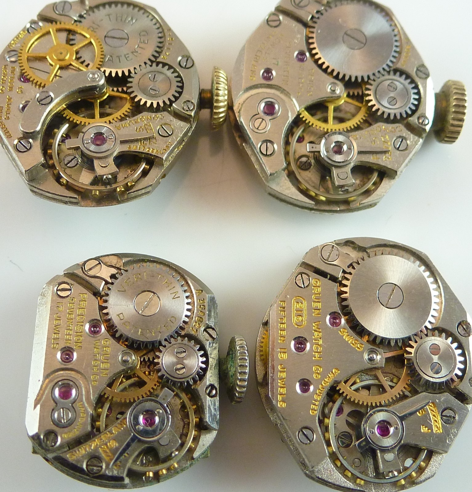 Lot of 4 Lady’s Gruen Wristwatch Movements – Parts / Repair