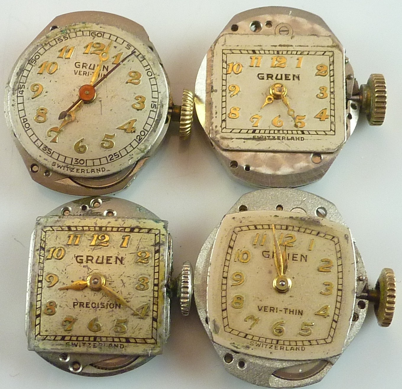 Lot of 4 Lady’s Gruen Wristwatch Movements – Parts / Repair