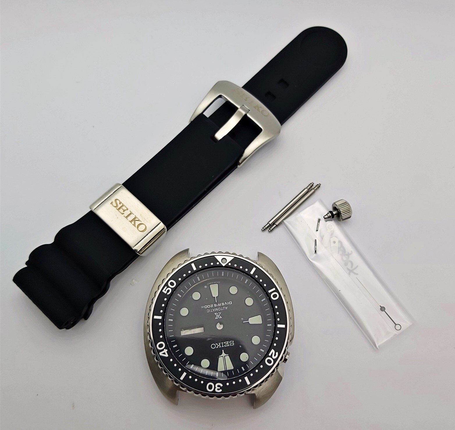 NEW AF SEIKO TURTLE SRP777 BLACK KIT CASE BEZEL GLASS CROWN DIAL HANDS STRAP