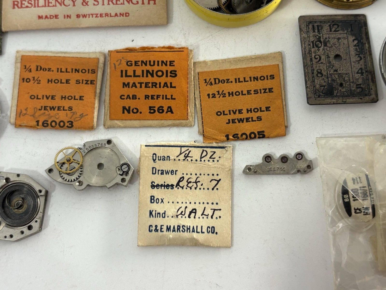 Lot of Vintage Watchmaking Watch Movements, Faces and Crowns for Parts or Repair