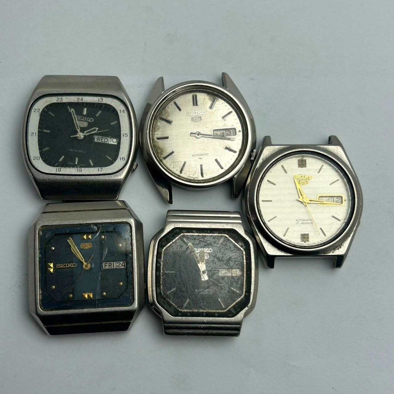 Lot Of 5 Seiko 5 Automatic 6319A 7009A Vintage Men’s Watches For Parts