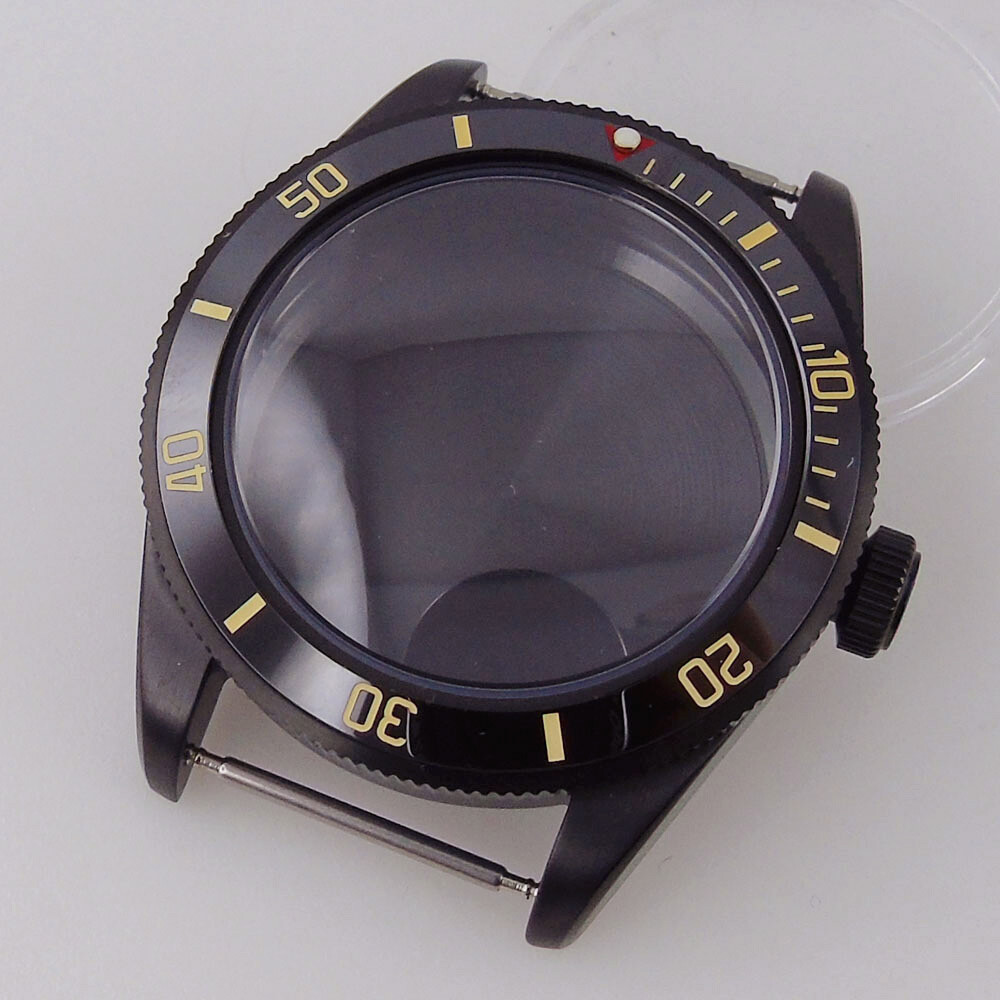 39mm Black PVD Sterile Men Watch Case Domed Sapphire Glass Fit Auto NH35A PT5000