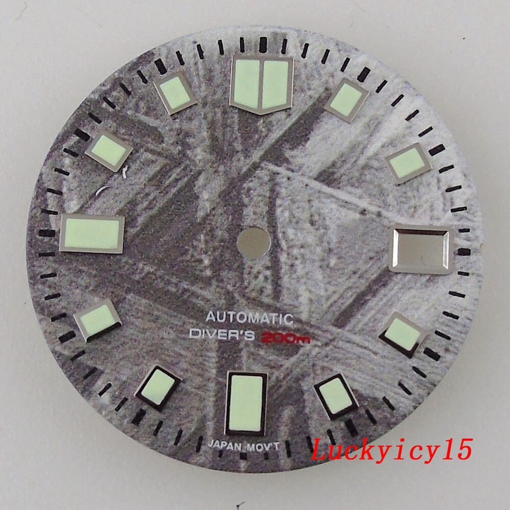 29MM Luminous Grey Meteorite Pattern Watch Dial Fit Japan NH35A Mens Watch Date