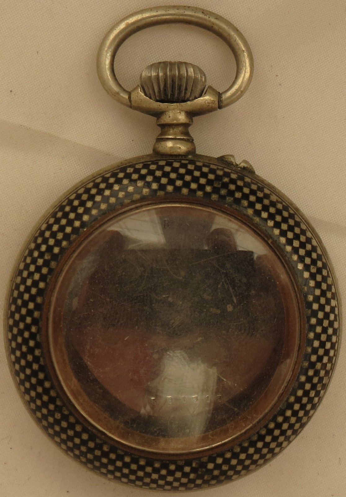 Vintage Pocket Watch Open Face White Metal & Enamel Case 49,5 mm. in diameter