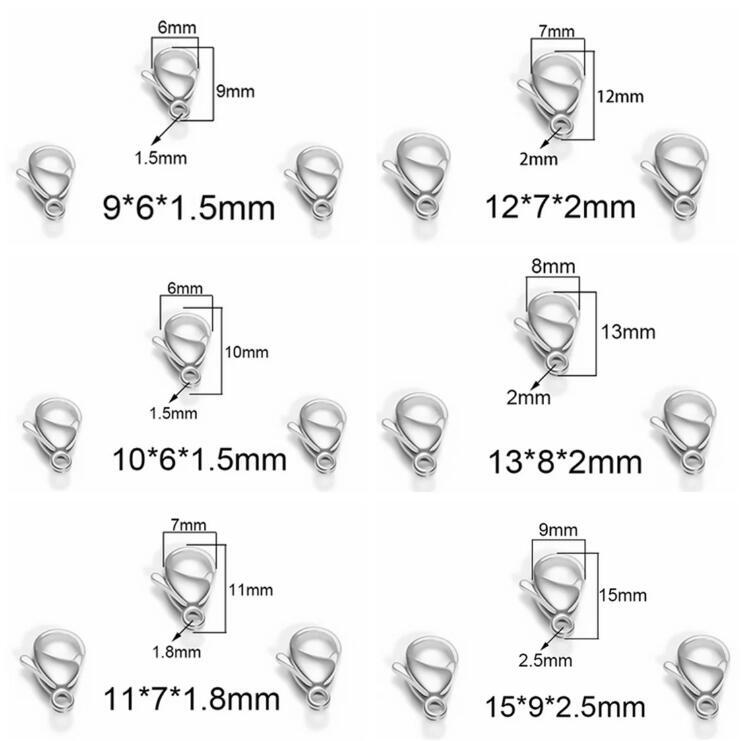 HOT Polished S.steel Lobster claw Clasps 9–19mm 100 Pcs wholesale