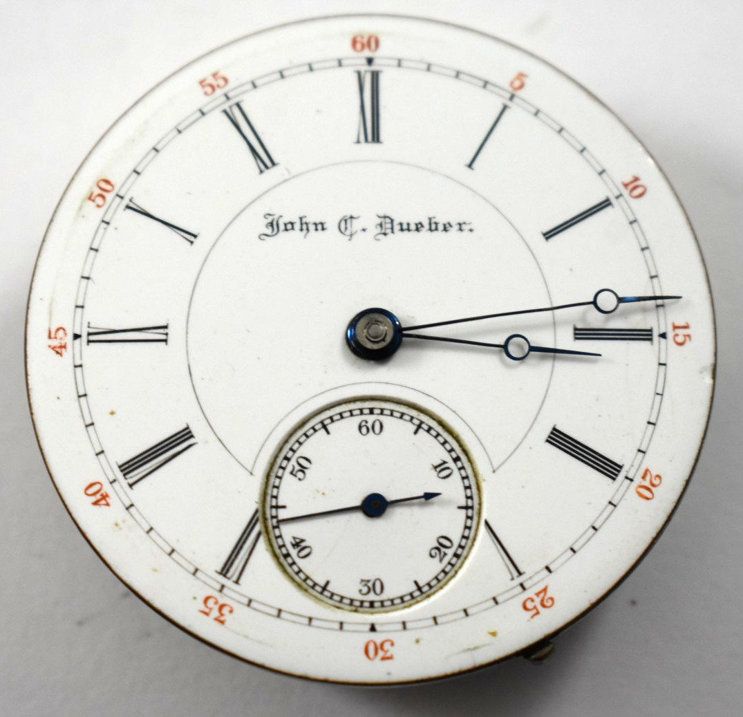 Vintage Hampden John C.Dueber 18s 15J Hunting Pocket Watch Movement lot.qg