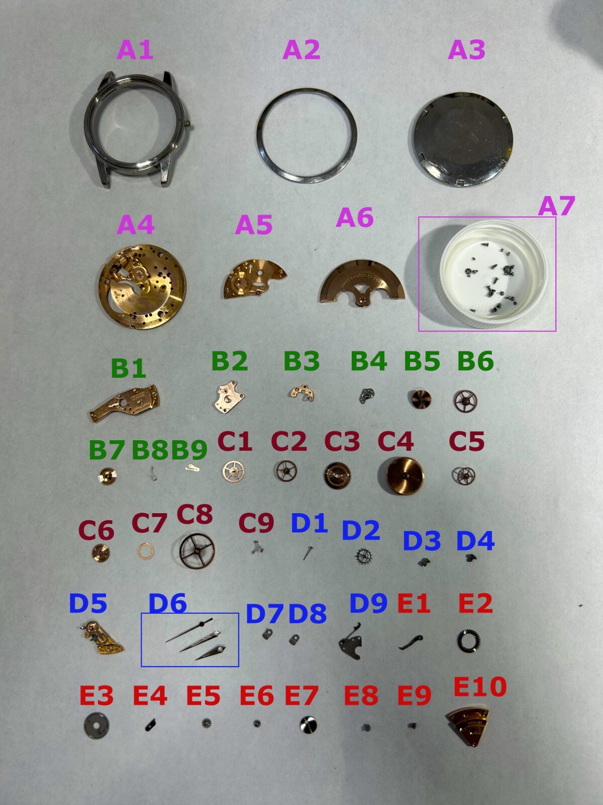 Omega 550 Parts Movement Balance Fork Wheels Springs Bridge Watch 14774 SC 62