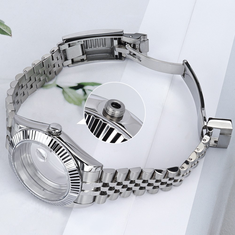 36mm/39mm Oyster Pilot Watch Case Band Sapphire Fluted Bezel For Seiko NH35 NH36