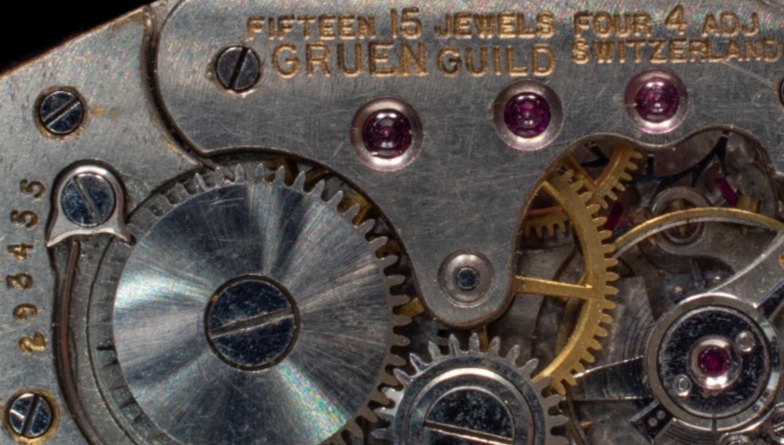 GRUEN 15 Jewels Movement Art Deco Floral Dial Silver with Black Numbers