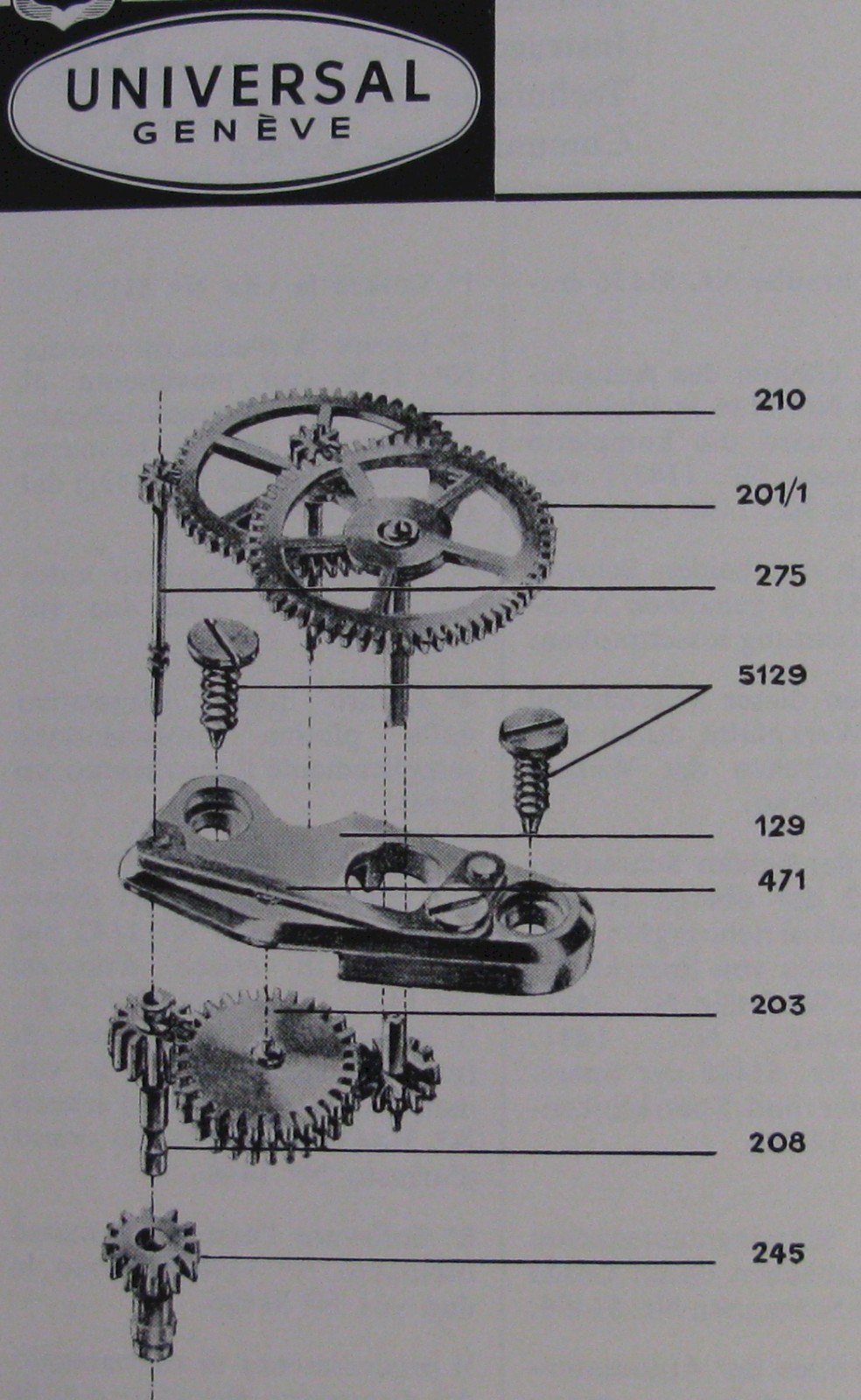Universal Geneve 69 automatic Watch Part intermediate wheel 203