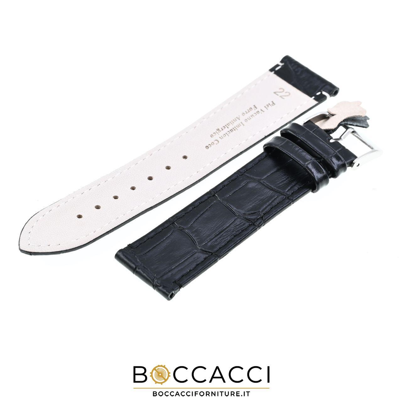 DILOY 18mm Black Leather Unpadded Alligator Print Strap (NEW)