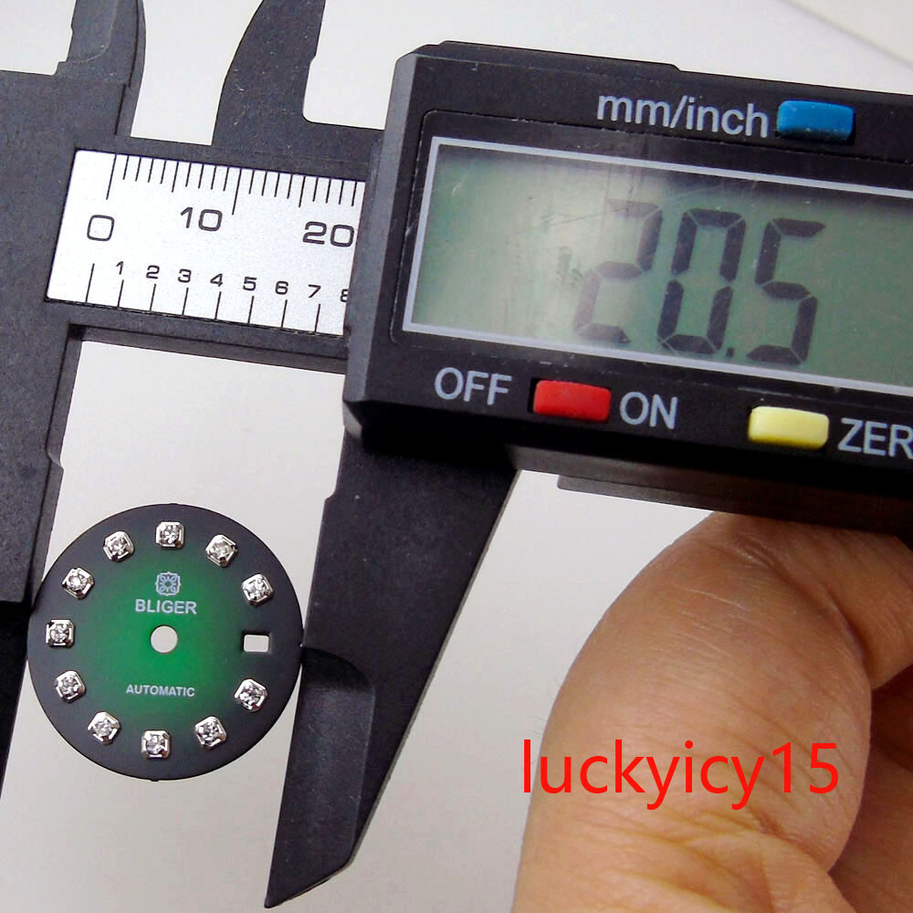 Bliger 20.5MM Blue Green Black Watch Dial Luminous Gold Diamond Index Fit NH05