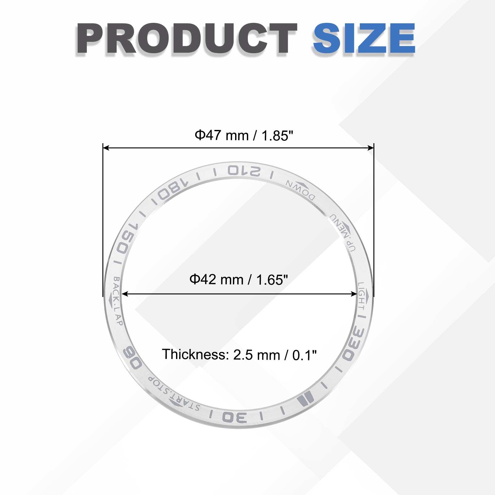 47mm Watch Bezel Stainless Steel Watch Bezel Ring Amoled Display Silver/Gray