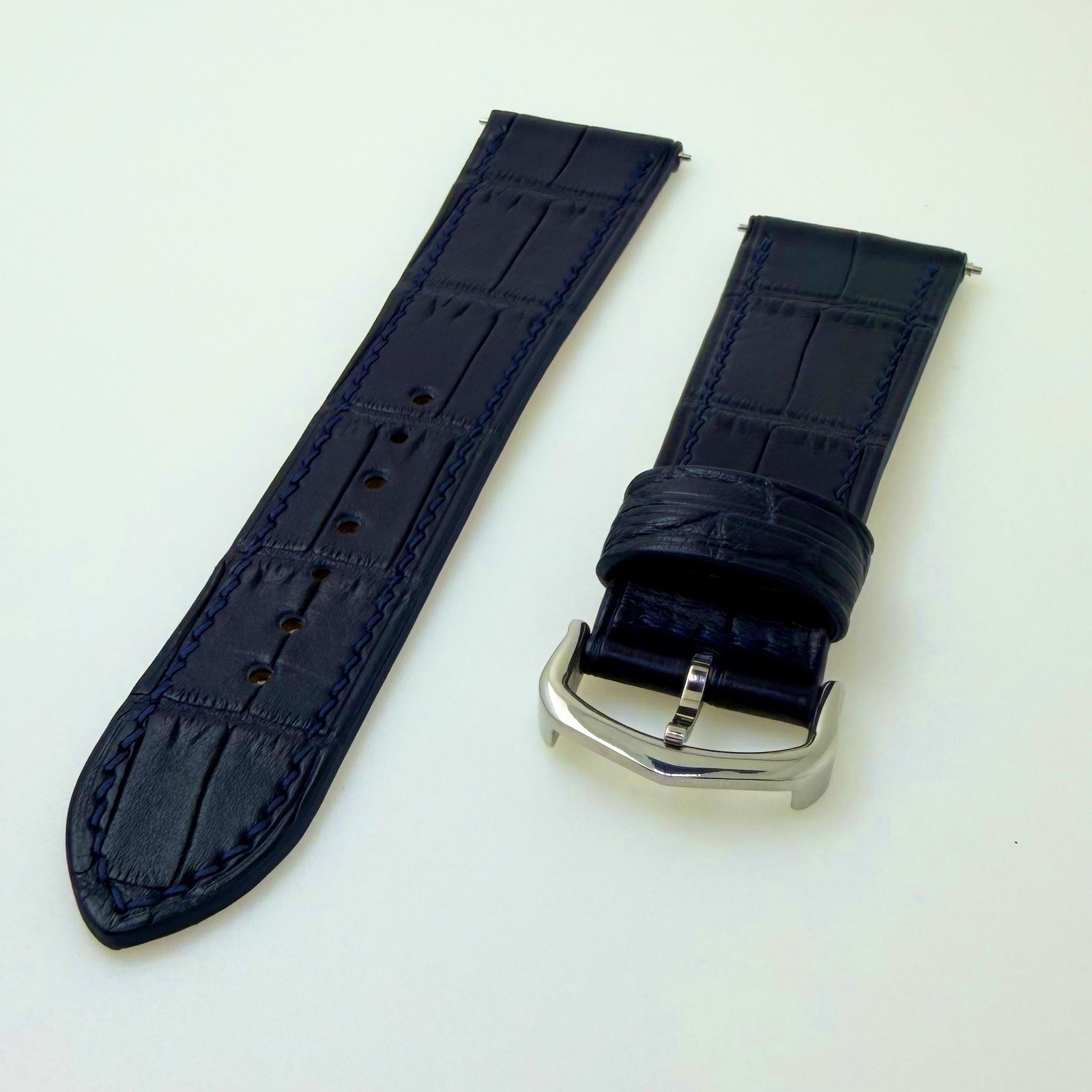 New Navy Blue Delugs Leather Alligator Strap 23mm Medium 115/70mm $260 Cartier