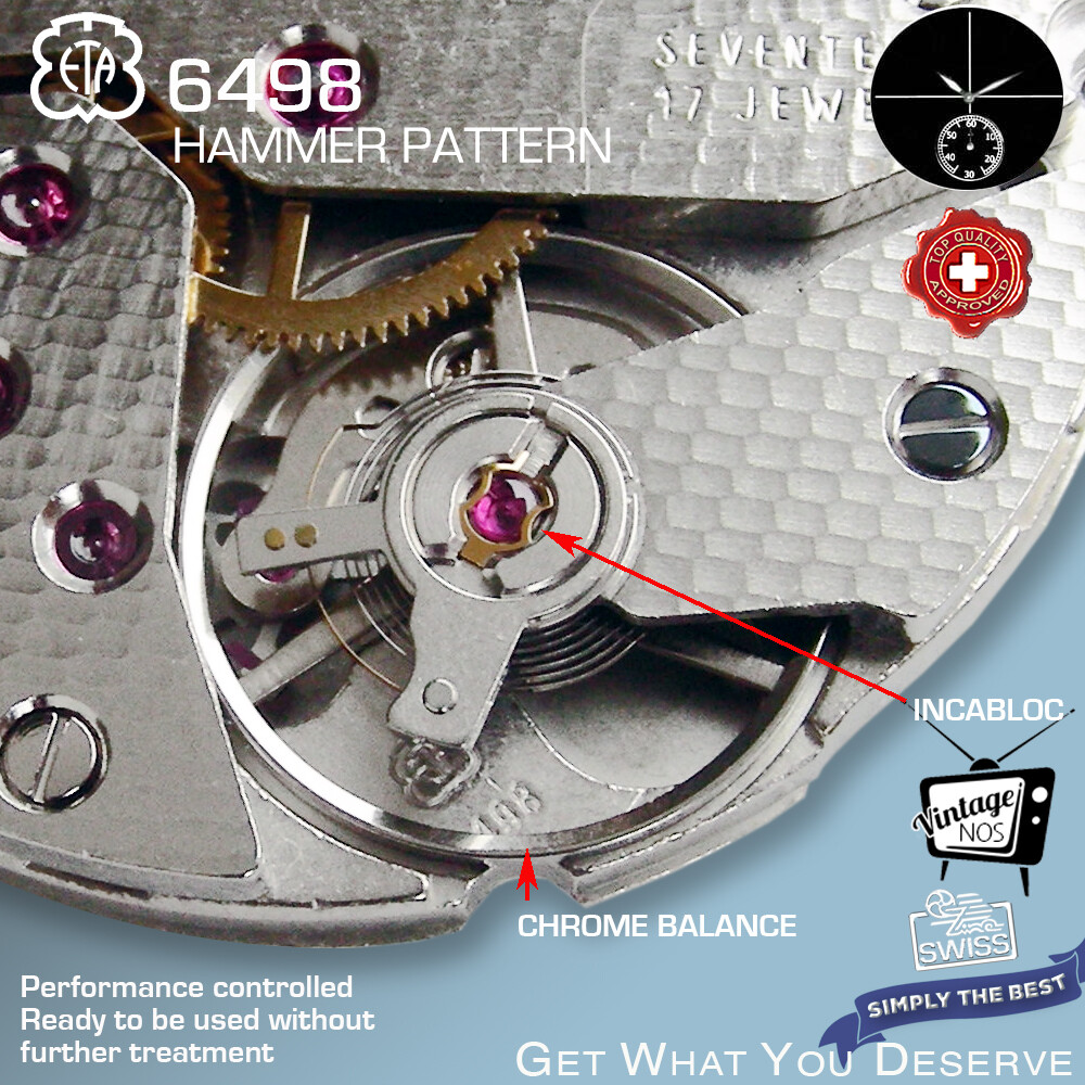 MOVEMENT ETA UNITAS 6498, HAMMER PATTERN, NOS, SMALL SECOND 6H