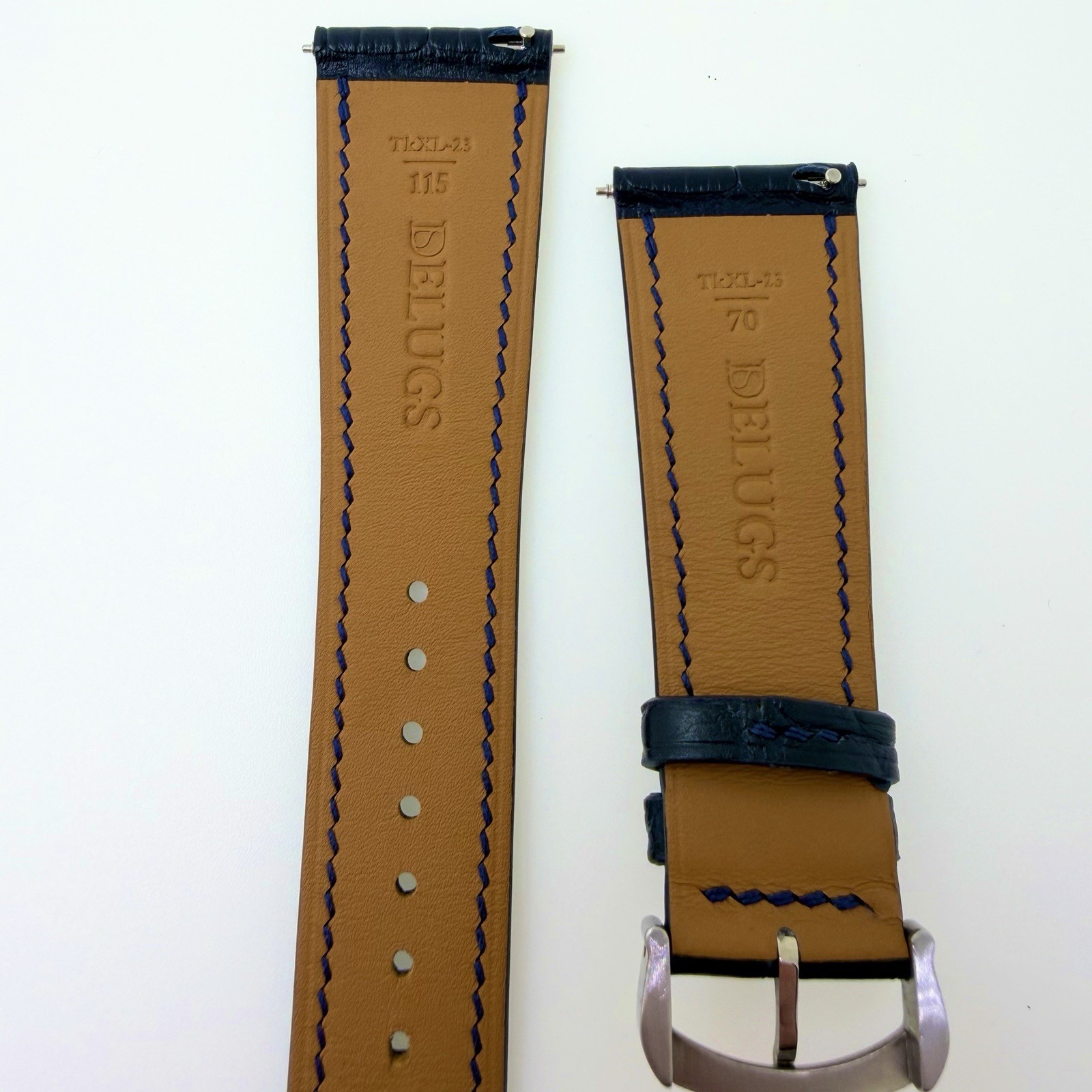 New Navy Blue Delugs Leather Alligator Strap 23mm Medium 115/70mm $260 Cartier