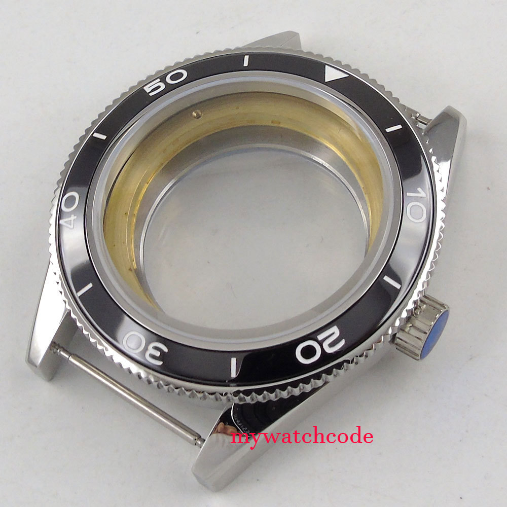 41mm Black Ceramic Bezel Sapphire Glass Wath Case Fit ETA 2836 8215 MOVEMENT