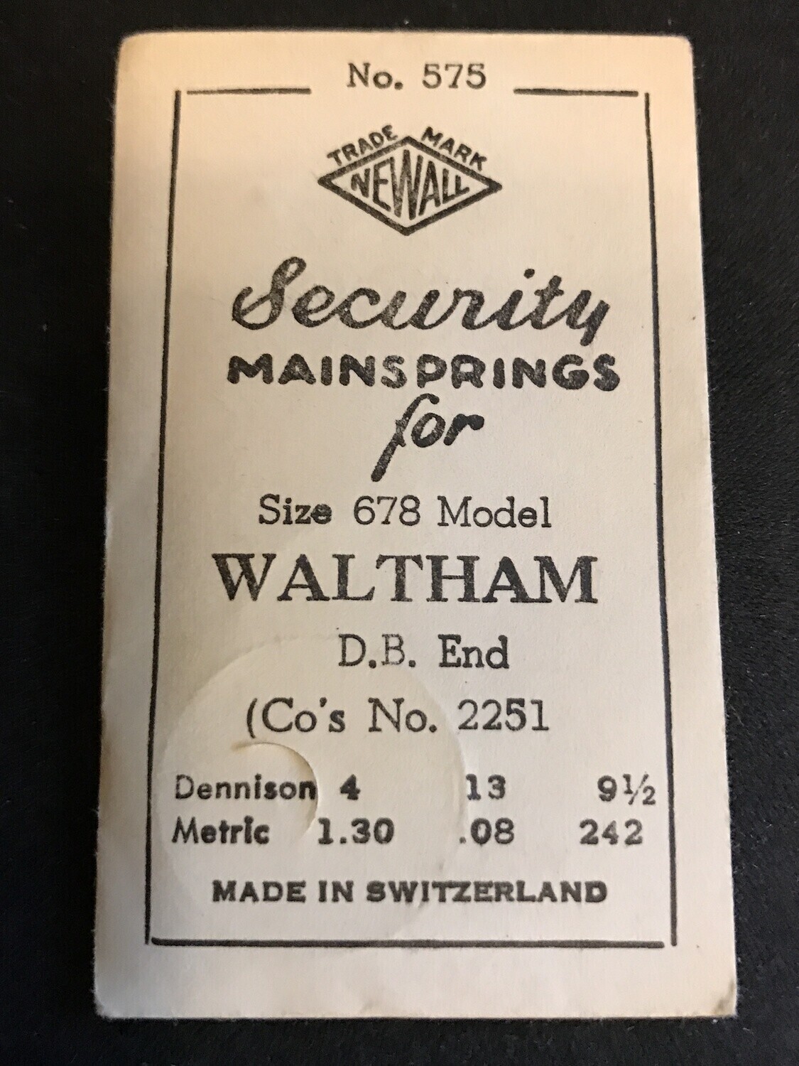 Newall Security Mainspring #575 Waltham No. 2251 for Model 678 – Steel