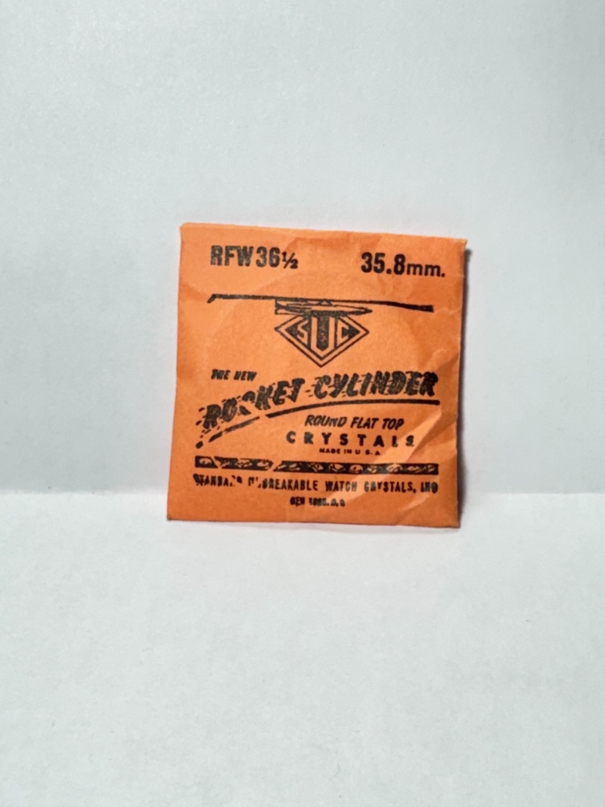 SUC Rocket Cylinder Round Flat Top Watch Crystal RFW36-1/2, 35.8mm, NOS