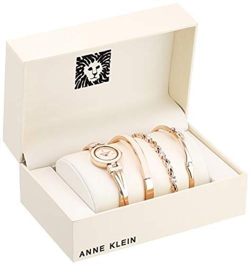 Women’s Bangle Watch and Premium Crystal Accented Bracelet Set Rose Gold/Pink
