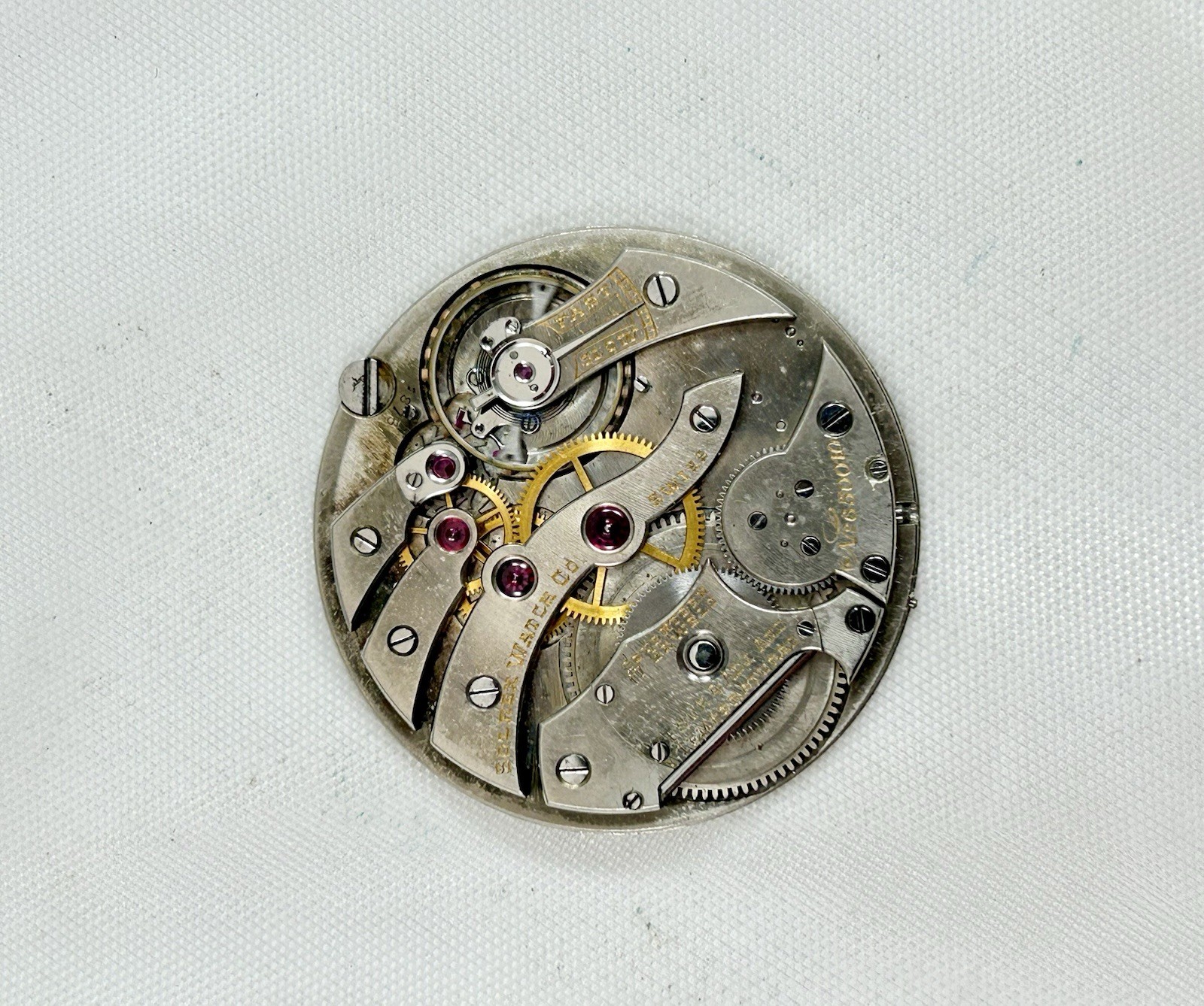 VERY RARE 39MM TOUCHON 17 JEWEL NICKEL 2.5MM TH. POCKET WATCH MOVEMENT, RUNNING!
